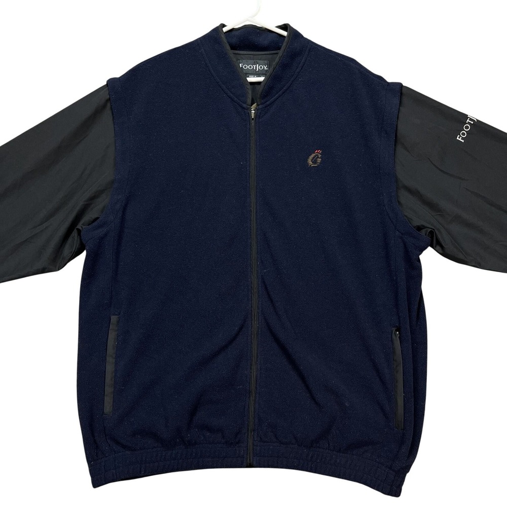 FootJoy Jacket Men Large Blue Black Colorblock Long Sleeve Fleece Golf Vest LOGO